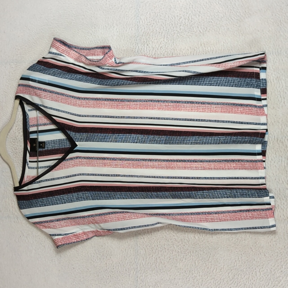 Worthington Women's Chiffon Pastel Striped Short Sleeve Blouse Size M
